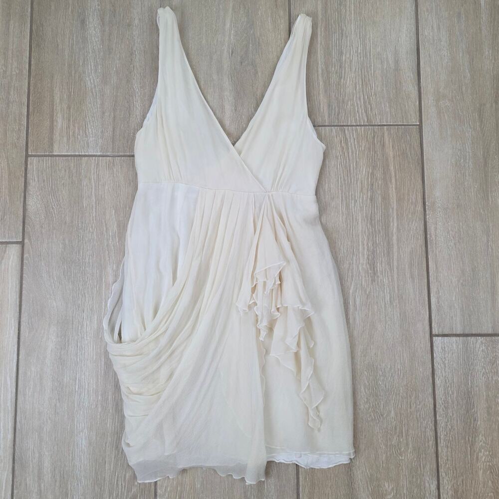 Alice Olivia Fierra Ivory 100% Silk Draped Ruffle Mini Dress Size XS